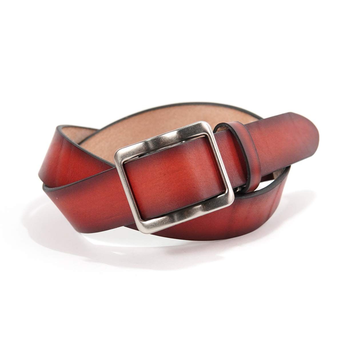 [ベルマニ] 無段階 バックル 栃木レザー グラデーションカラー ベルト (RED) [レッド]