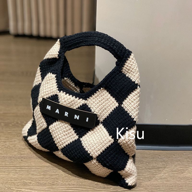 美品 MARNI MARKET DIAMOND マルニマーケット ファッション レディース バッグ ハンドバッグ スモールニットバッグ  ブラック×ベージュ - メルカリ