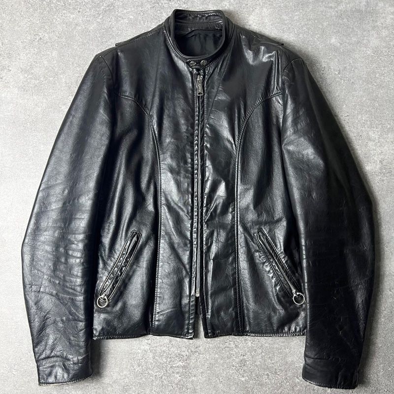80s BROOKS 本革 レザー シングル ライダース ジャケット 40