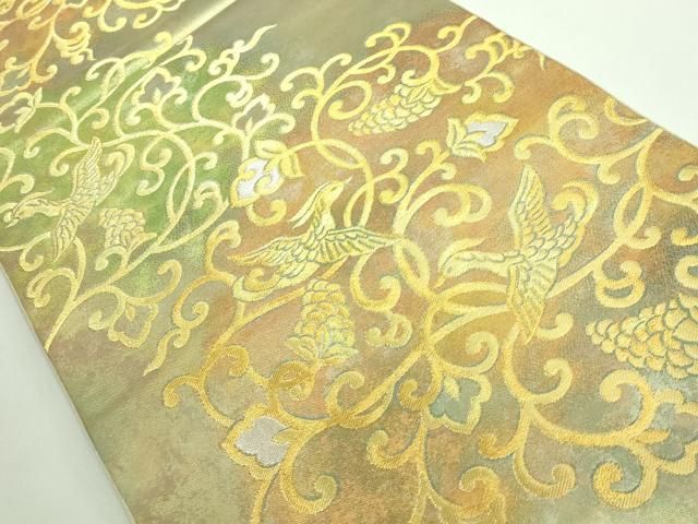 平和屋着物 上 西陣 川島織物 六通柄 本袋帯 葡萄唐草鳥文 金銀糸 DZAA9511kh5