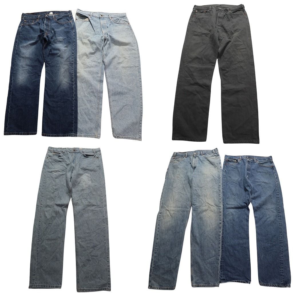 古着卸 リーバイス 紙タグ デニム パンツ 6枚セット メンズ W38 ブラック 550 501 505 インディゴブルー 古着 NA3109