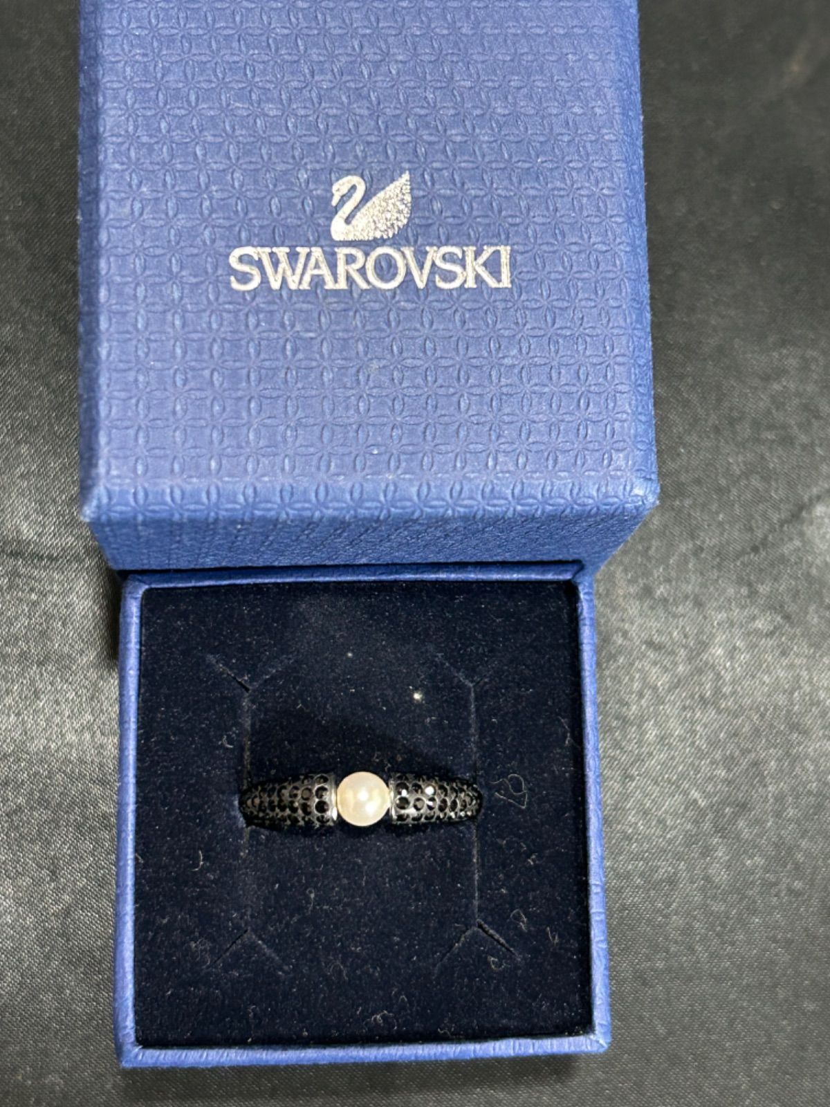 スワロフスキー SWAROVSKI ブラッククリスタル パール リング サイズ58 指輪 b14