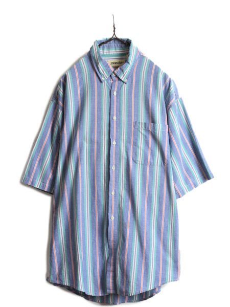 【お得なクーポン配布中!】 90s ST JOHN'S BAY ストライプ 半袖 ボタンダウン シャツ L