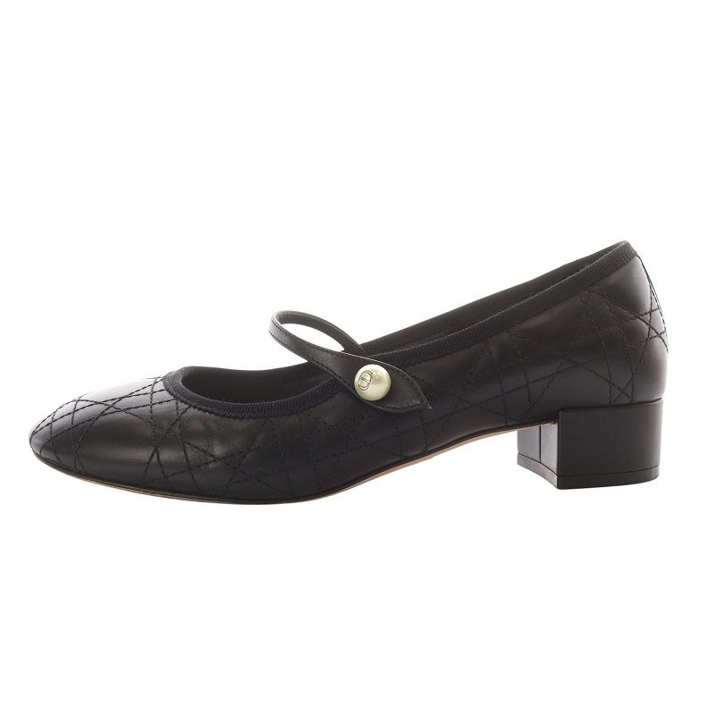 クリスチャンディオール Christian Dior 24SS カナージュ キルティング カーフスキン バレエパンプス ハイヒール ストラップ 36 ブラック |YO25