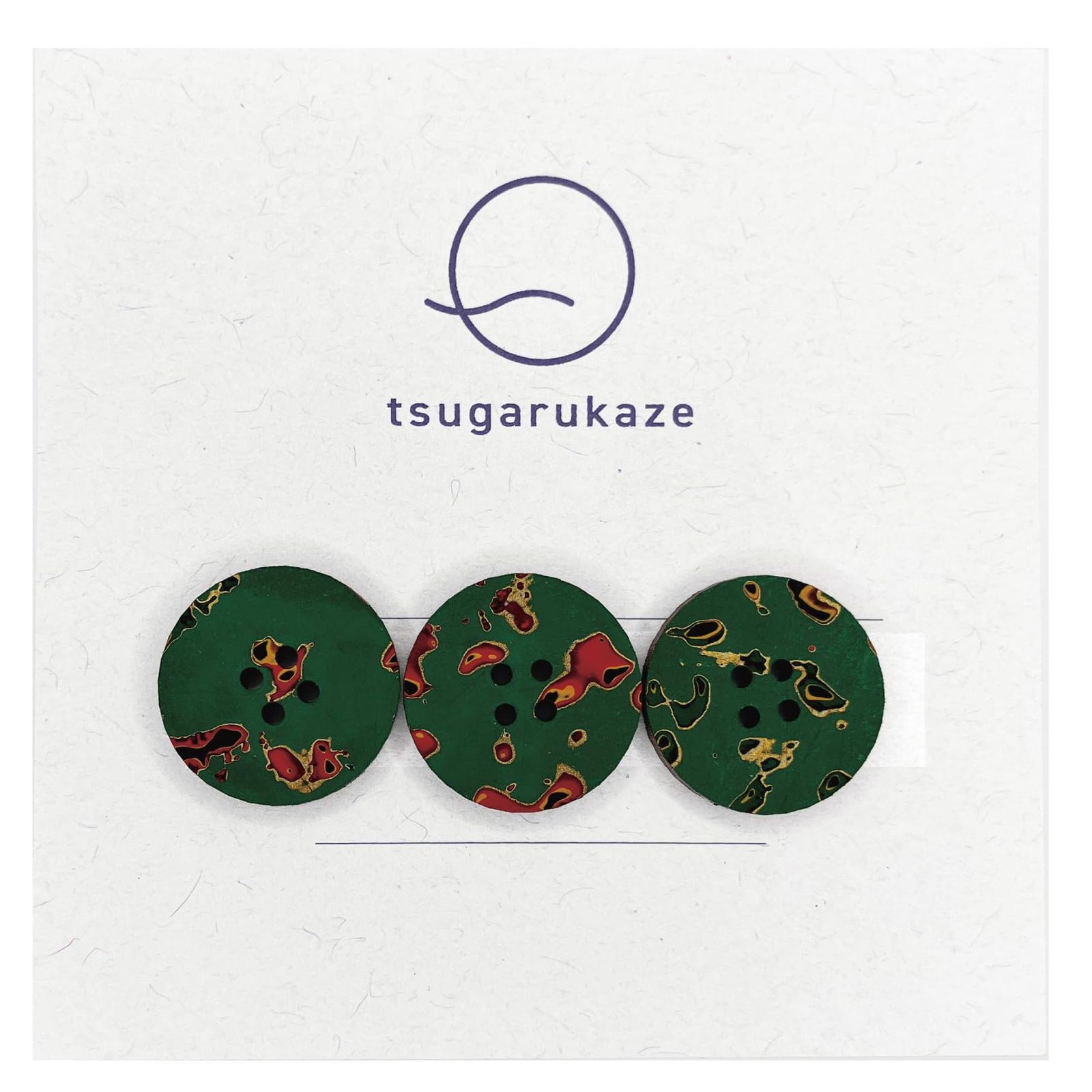 tsugarukaze 津軽塗り ボタン 3個セット 緑上げ 直径1.8cm