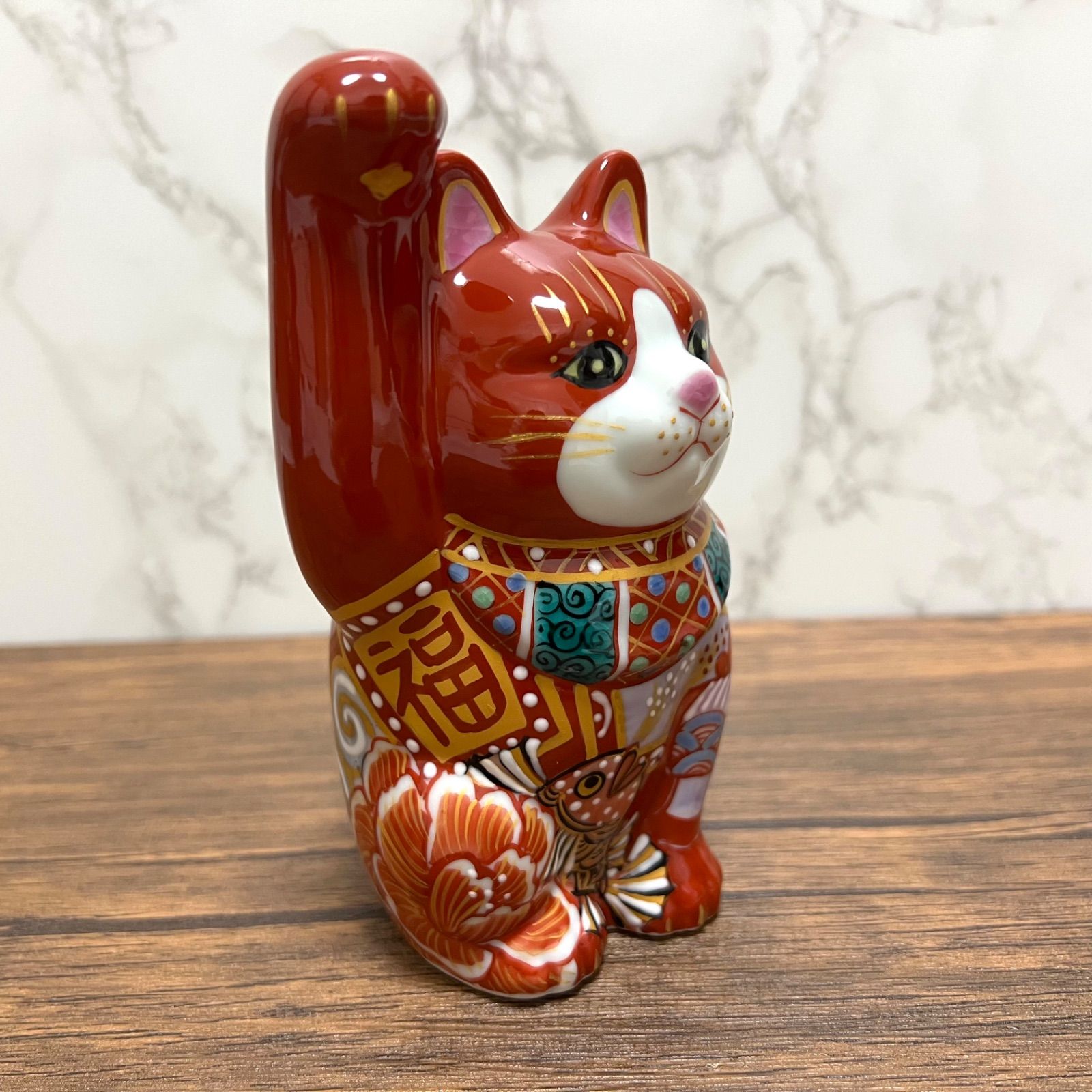 両手招き猫 薔薇 4号【九谷焼】 両手招き猫 薔薇 4号【九谷焼】