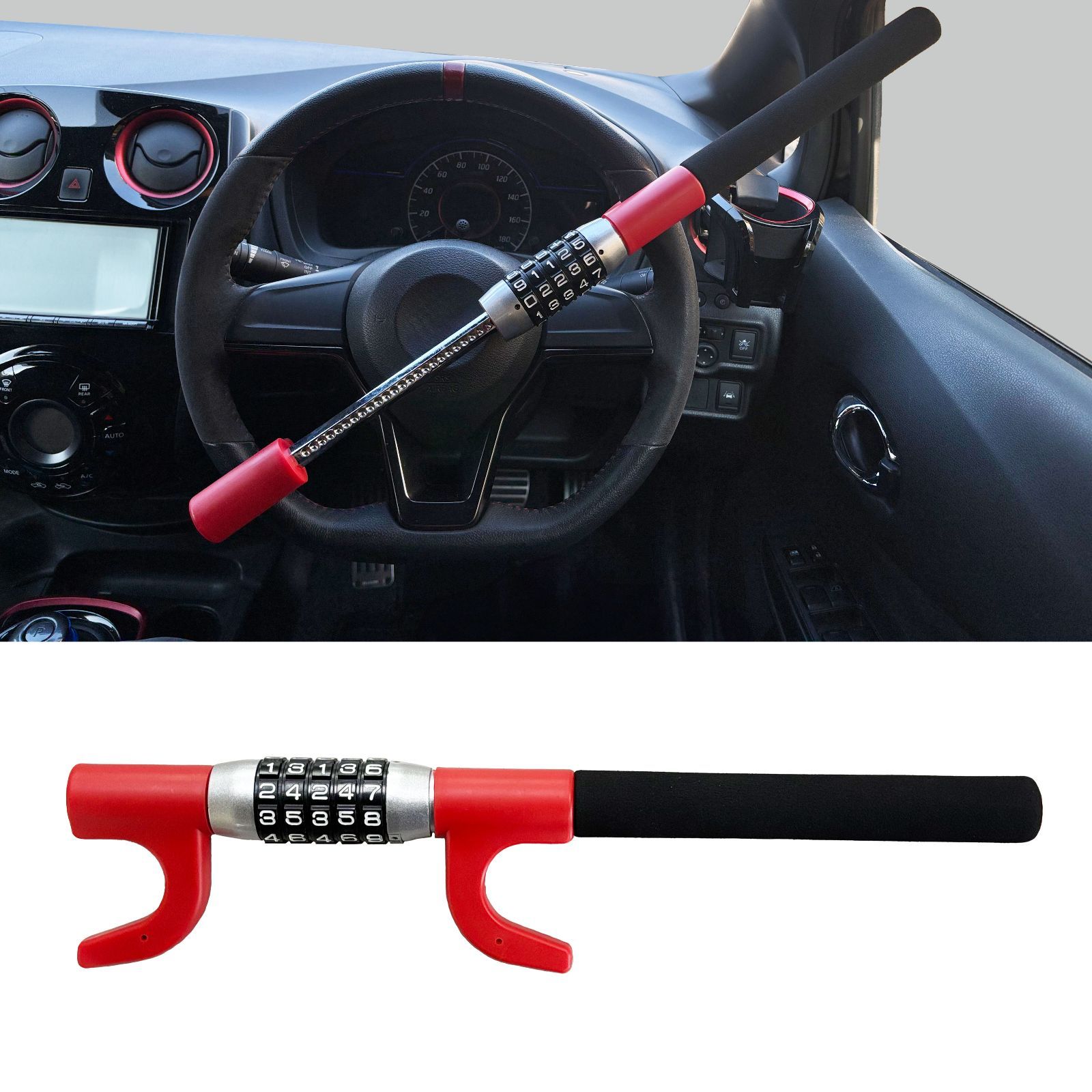 ステアリングロック ハンドル固定 ダイヤル式 ブラック 黒 セキュリティーロック ハンドルロック ハイエース キャラバン 運搬車 作業車 ハンドルロック ステアリングロック 盗難防止 ダイヤル式 5桁