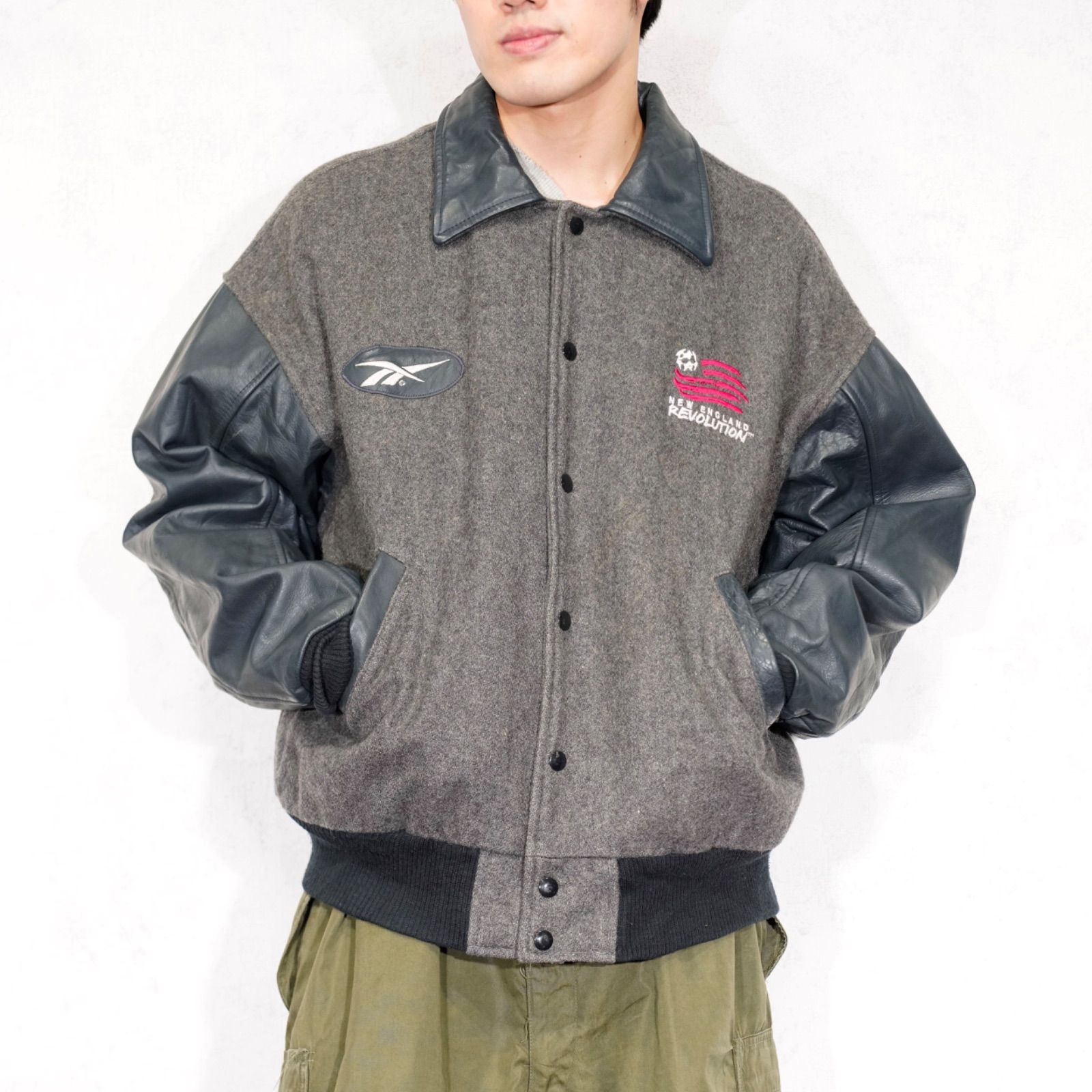 *SPECIAL ITEM* USA VINTAGE Reebok EMBROIDERY DESIGN LEATHER WOOL STADIUM JUMPER|アメリカ古着リーボック刺繍デザインレザーウールスタジャン