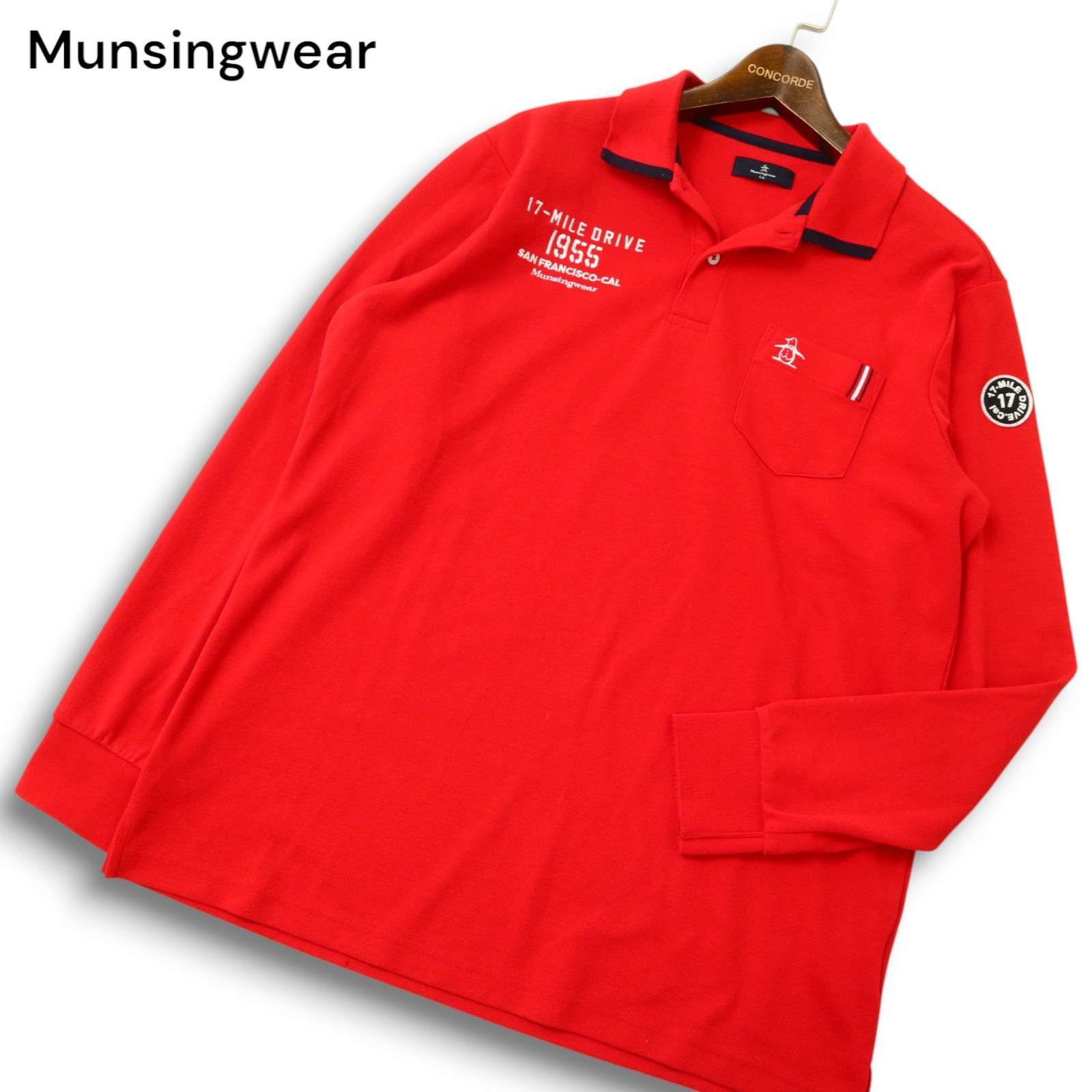 【美品】マンシングウェア Munsingwear ゴルフ ポロシャツ 赤 柄 Munsingwear マンシングウェア ゴルフ 通年☆ ペンギン刺繍 ワッペン