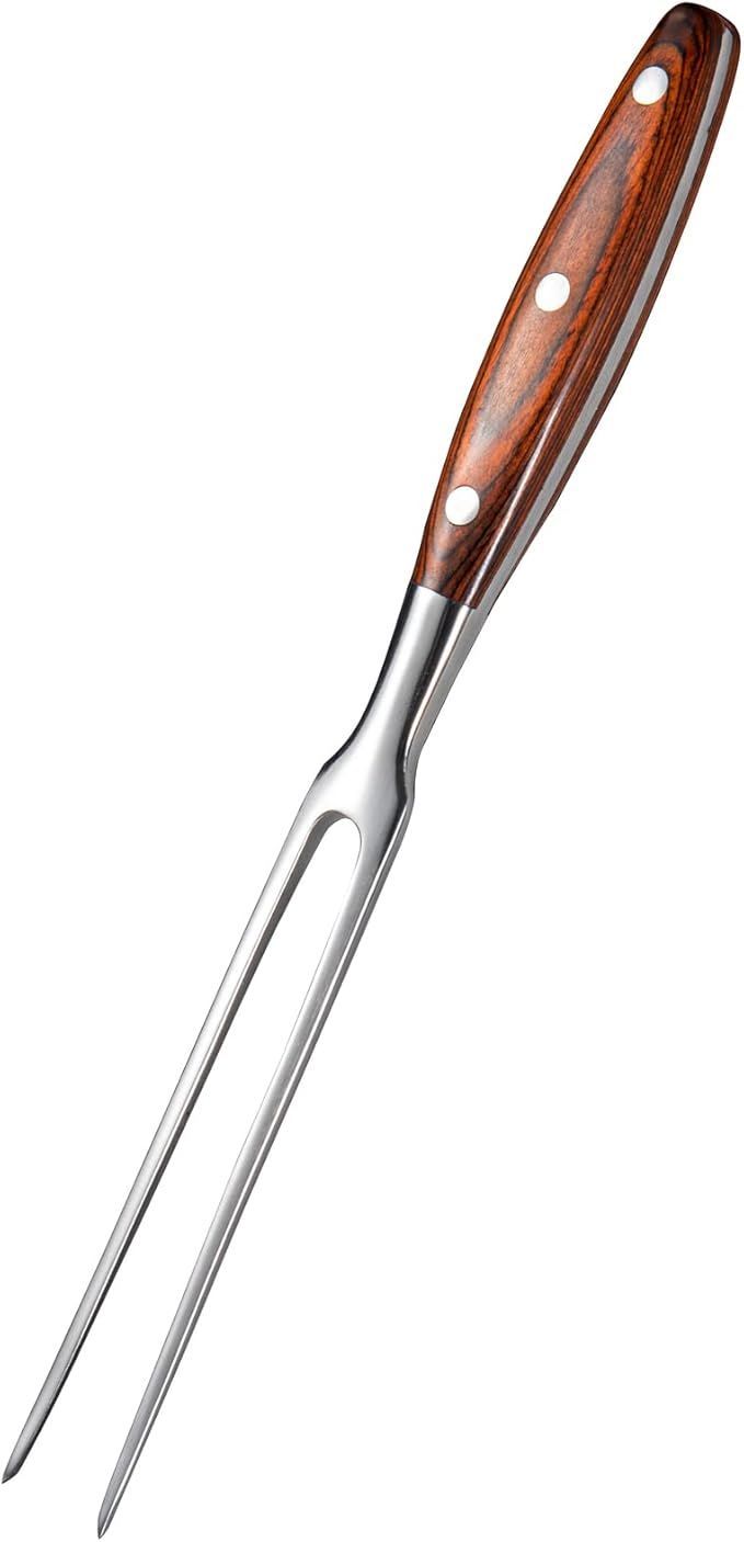 IMEEA 木柄カービングフォーク 29cm ステンレス製 肉フォーク