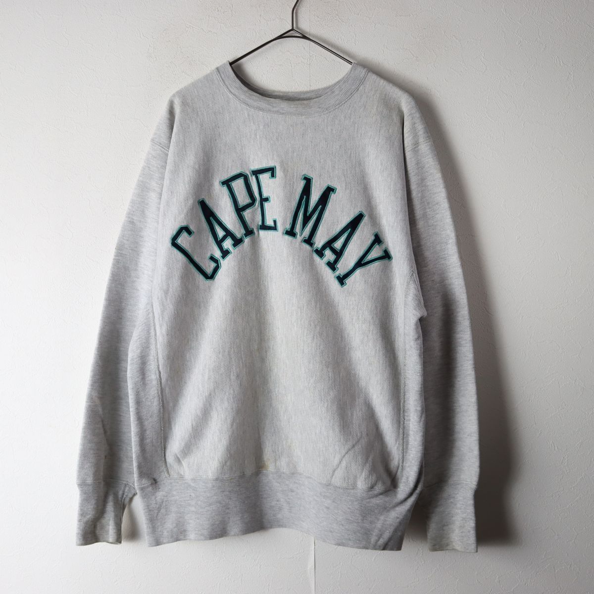 USA製 アメリカ製 90s チャンピオン Champion リバースウィーブ スウェット 刺繍 CAPE MAY グレー size L