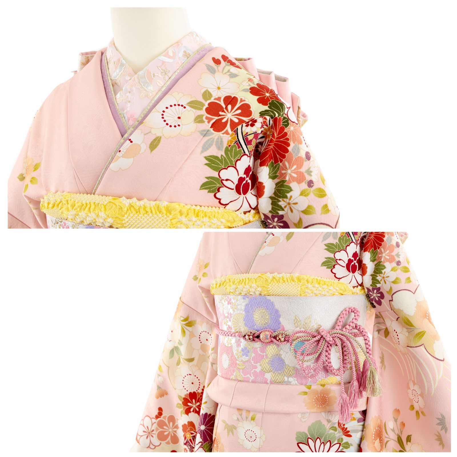 振袖 振袖フルセット 振袖セット USED振袖 中古 ピンク 古典柄 桜 鞠 7 
