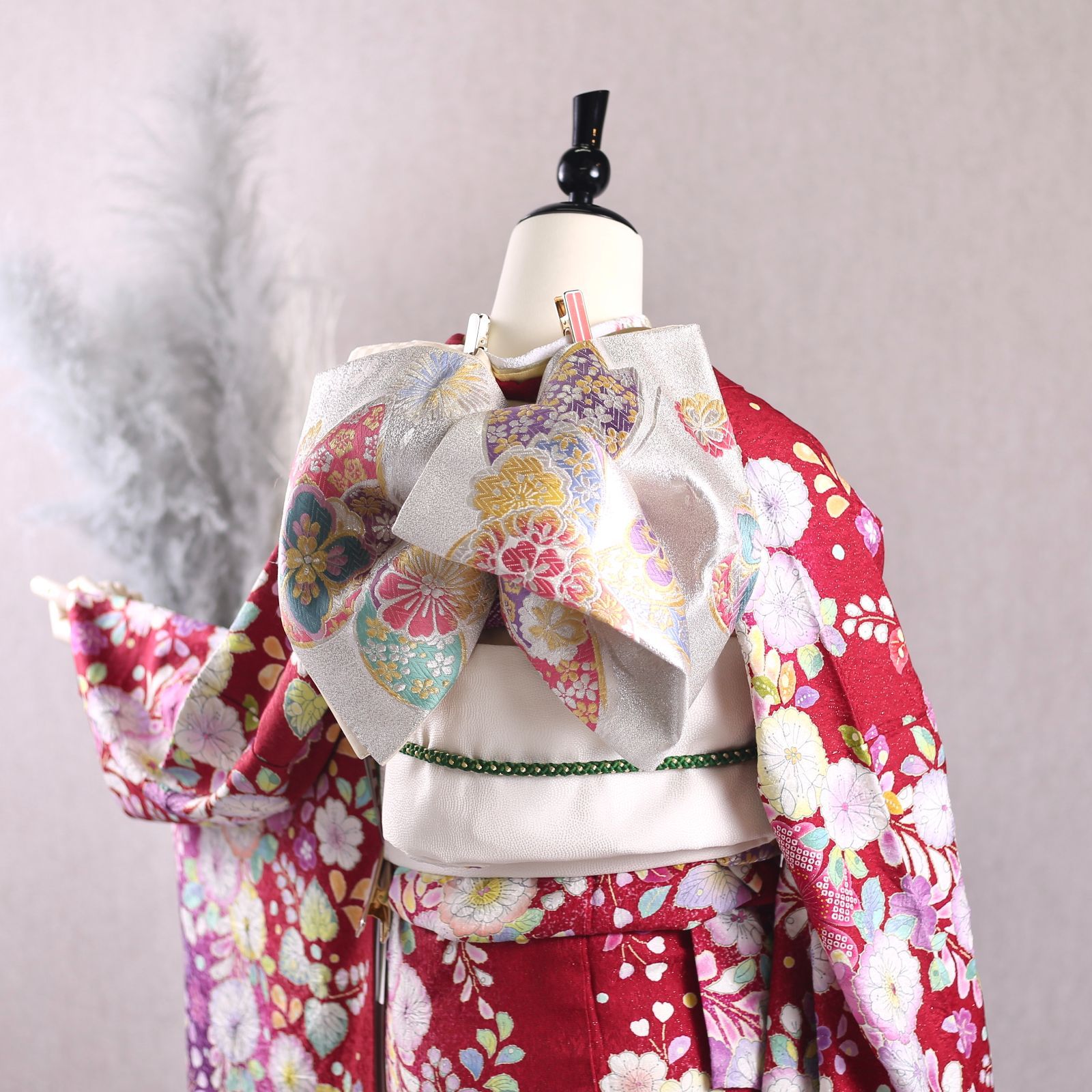 振袖フルセット 振袖セット 振袖 L～LLサイズ エンジ×古典 美品