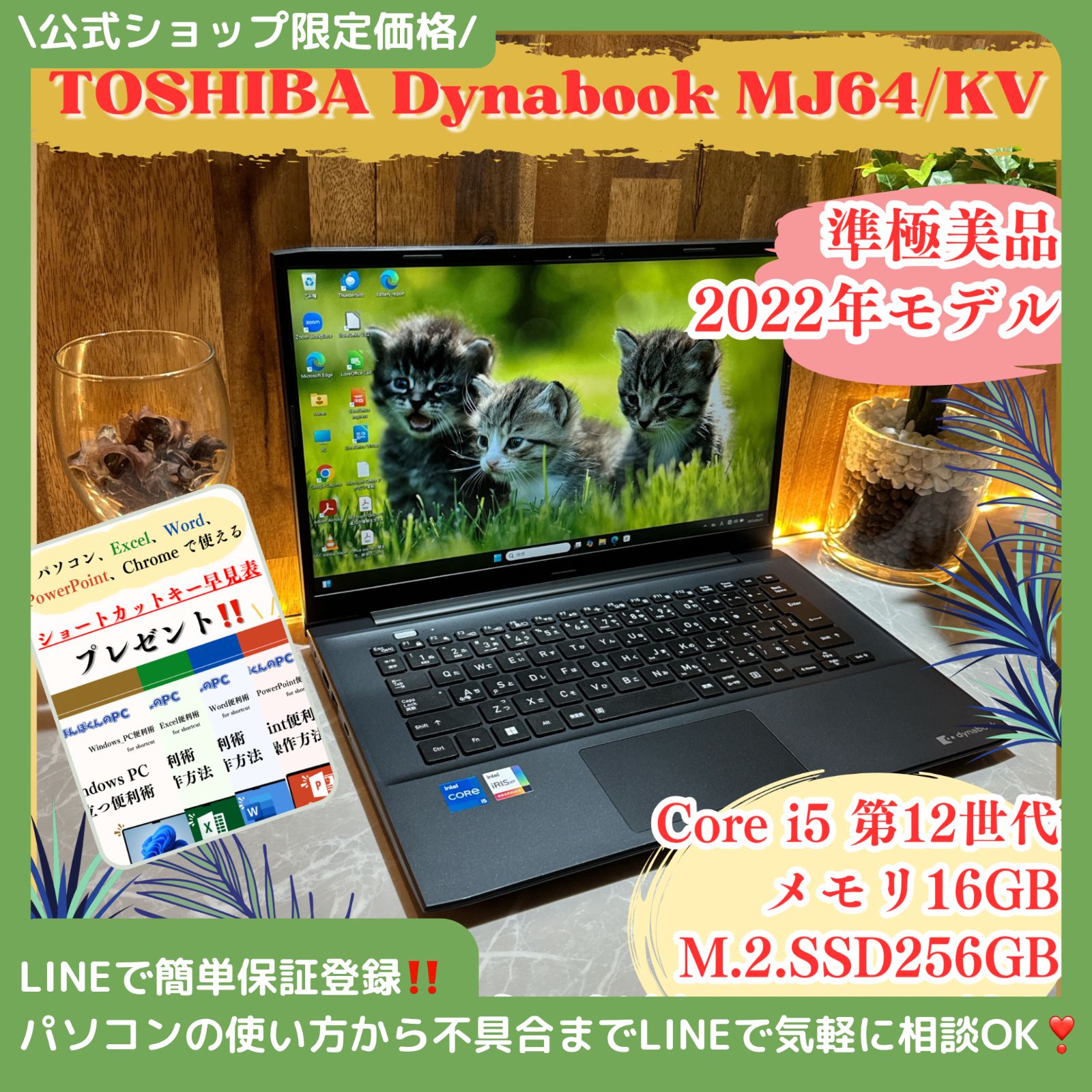 準 Dynabook MJ64|KV SSD256GB 2025年モデル メモリ16GB Core i5第12世代 ノートパソコン