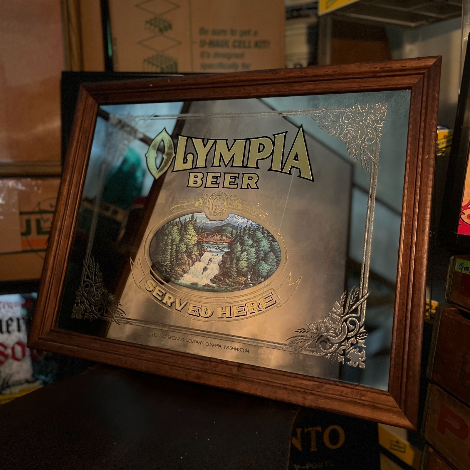 Olympia Beer パブミラー Vintage Olympia Beer Pale Export Wall Mantle Mirror Capitol