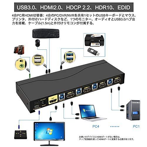 人気商品】4入力1出力 USB3.0 KVMスイッチ HDMI CKLau、USB3.0 HDMI