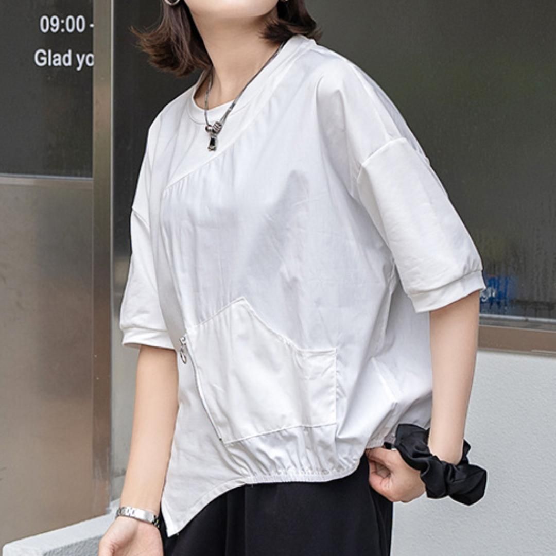袖口変形トップス白 楽天市場】変形デザイン Tシャツ レディース トップス モード系