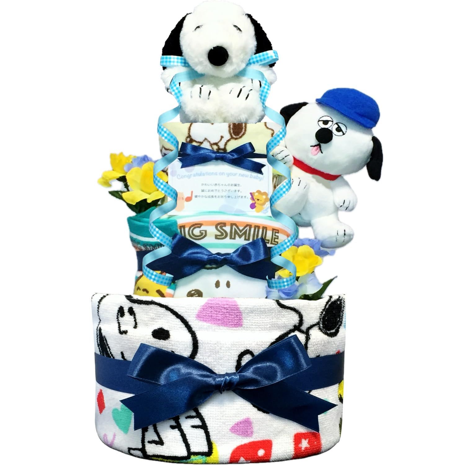 KanonBabys おむつケーキ 男の子 女の子 スヌーピー 出産祝い 3段 Sサイズ 4001 ご出産祝い 新生児用に おむつサイズＳ