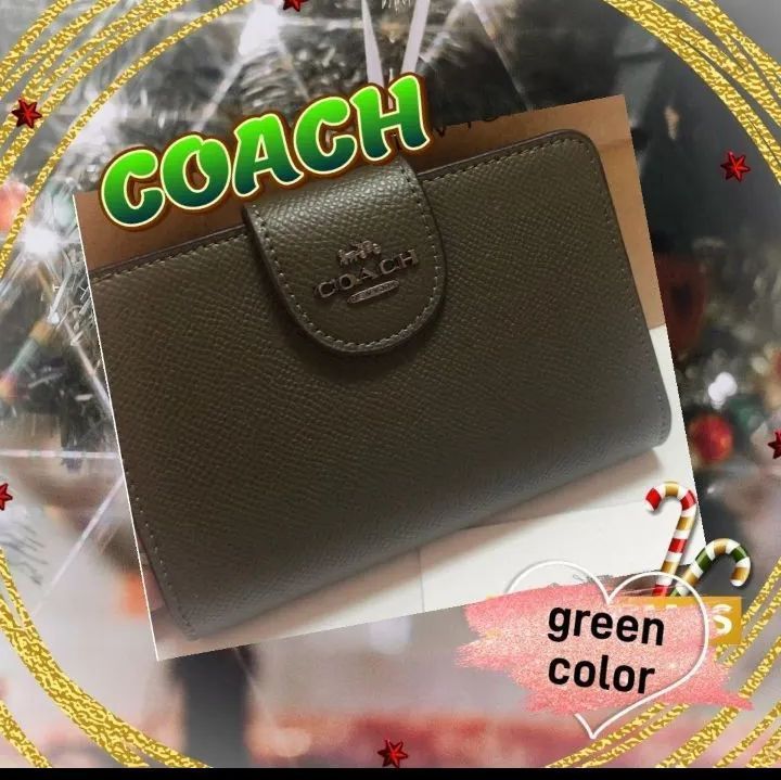 COACH 二つ折り財布 コンパクト ライトカーキ ピンク C3309人気商品