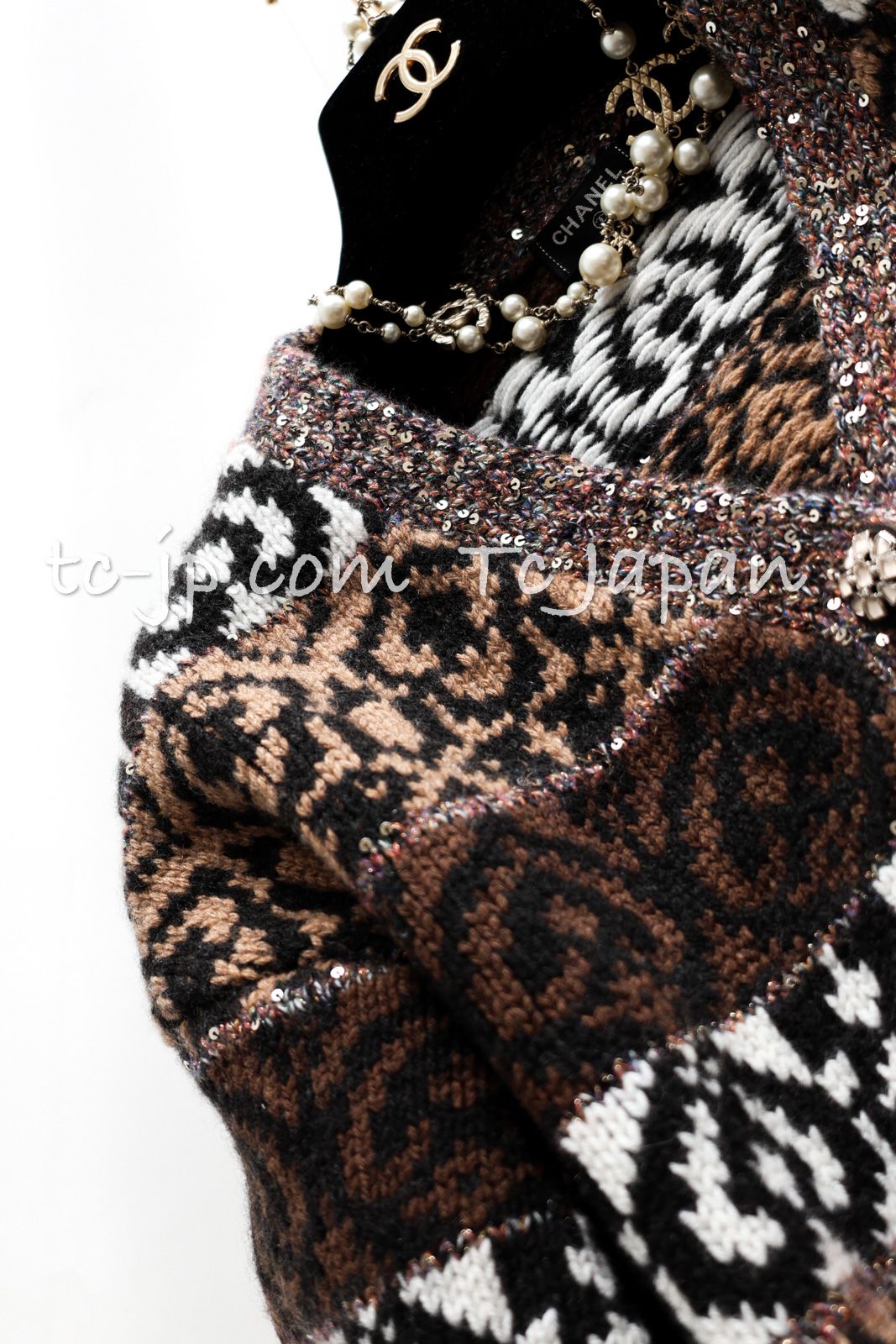 シャネル カーディガン CHANEL ブラウン ブラック グリポア宝石