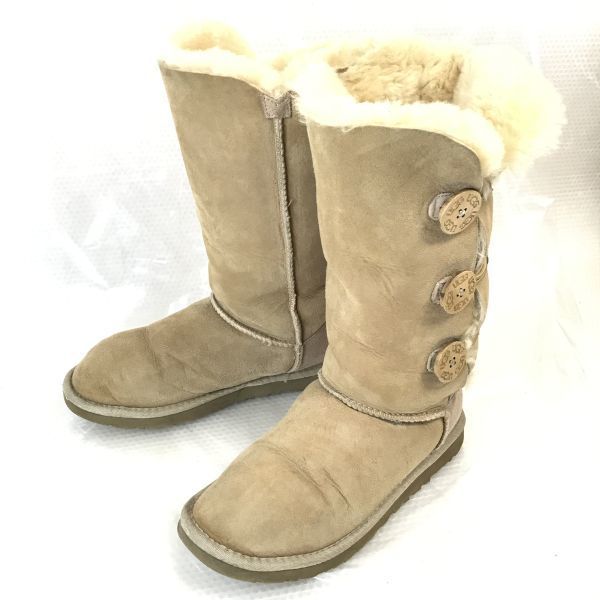 UGGムートンブーツ ベージュ ロングブーツ ボタン付き UGG☆ロング丈/ムートンブーツ/ベイリーボタン【6/23.0/beige