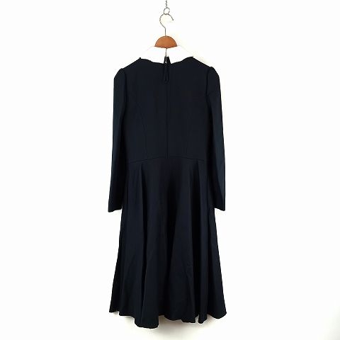 フォクシー FOXEY Knit Dress Precieuse 白襟 ワンピース 38 黒 ネイビー系 ミッドナイトブルー