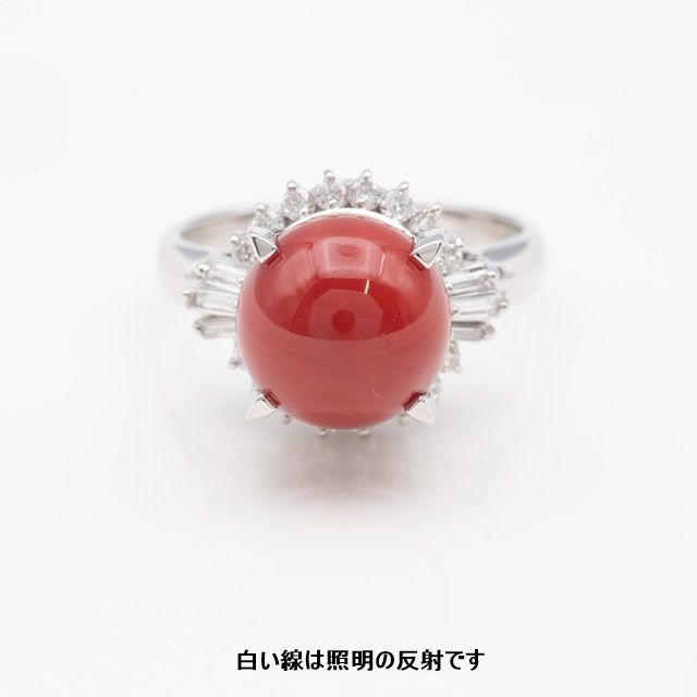 Pt900赤珊瑚ダイヤモンドリング 希少 血赤珊瑚 ダイヤモンド プラチナ Pt900 サンゴ コーラル