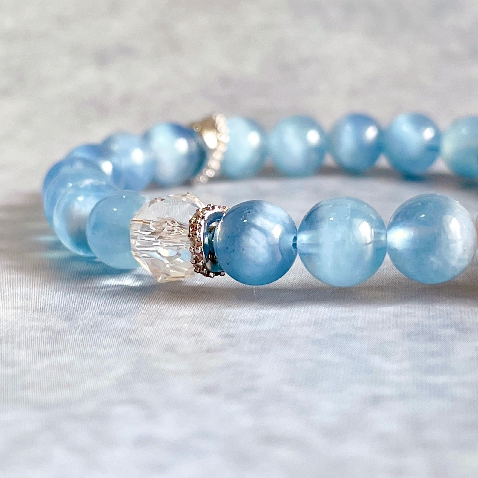 MossGem】(L)アクアマリンxカイヤナイト☆天然石チャーム