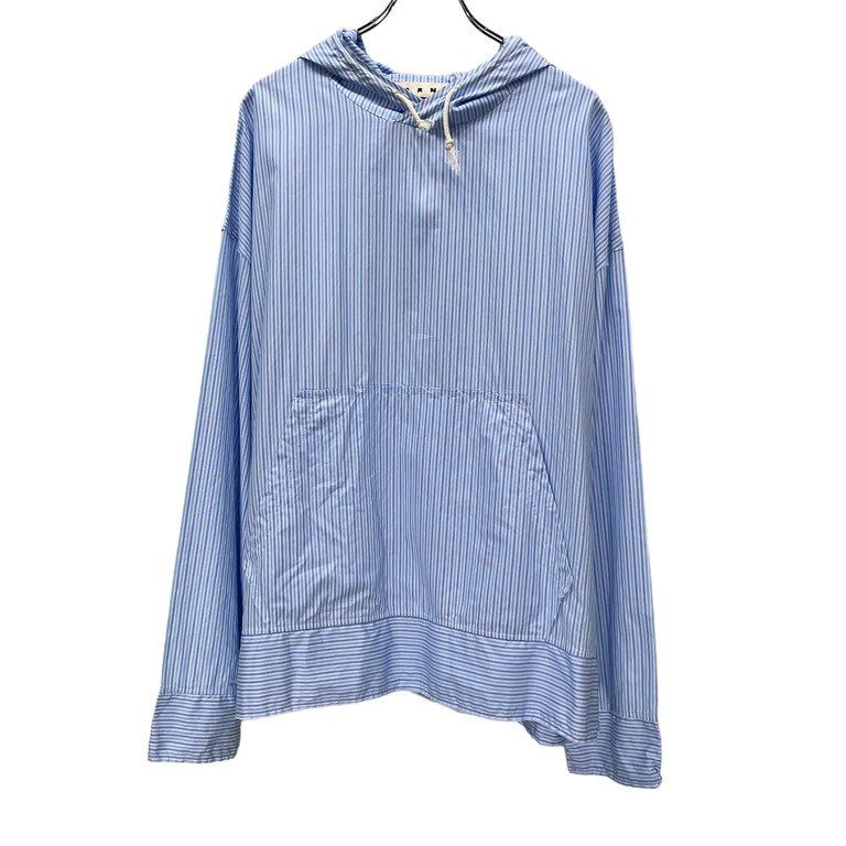 MARNI 21SS コットンブロードカットオフオーバーサイズフーデッドストライプシャツ パーカー 裁ち切り フード フーディ