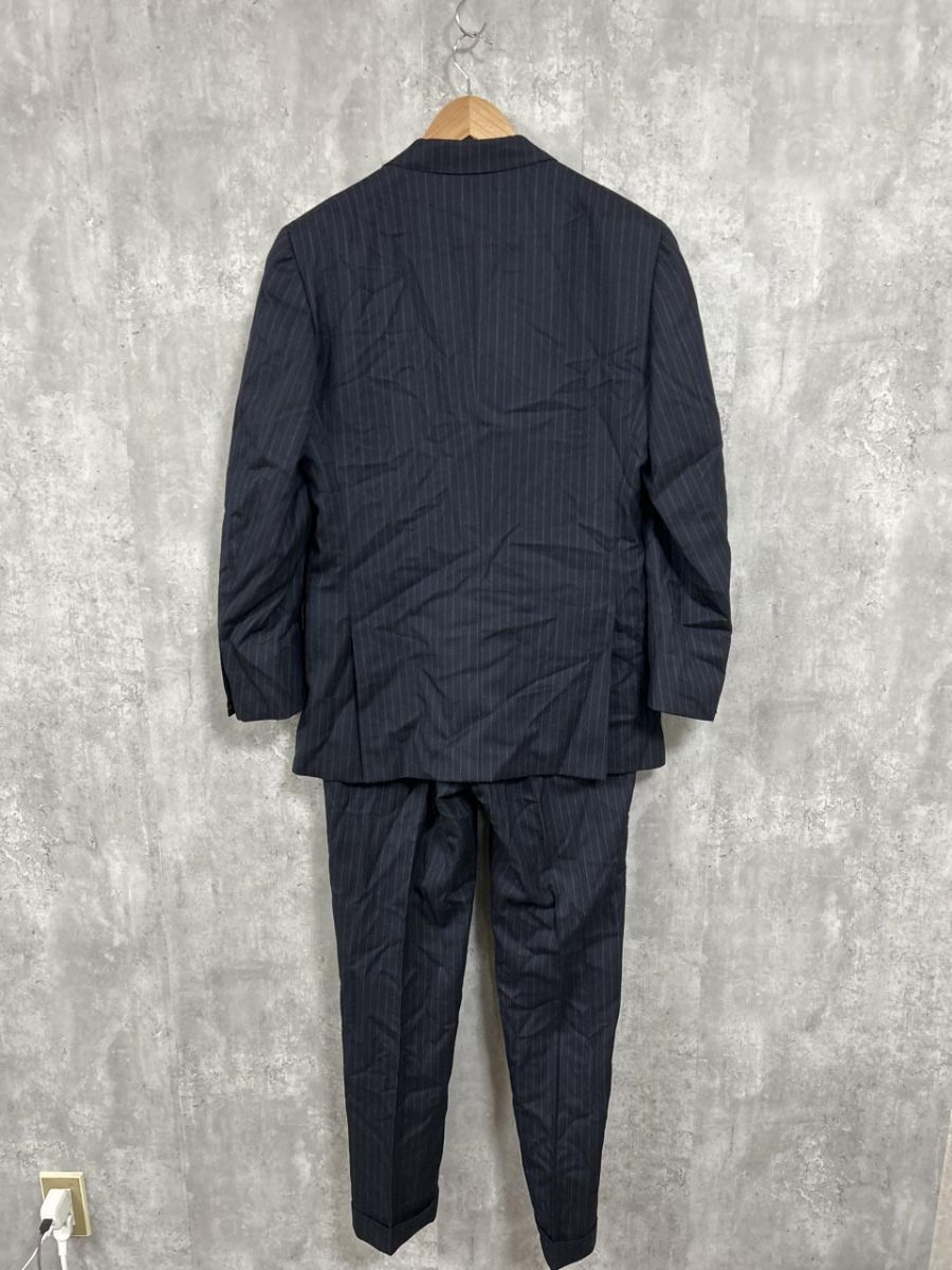 Leo Lozzi ストライプ柄 ウール１００％ セットアップ ジャケット パンツ スーツ 濃紺 メンズ