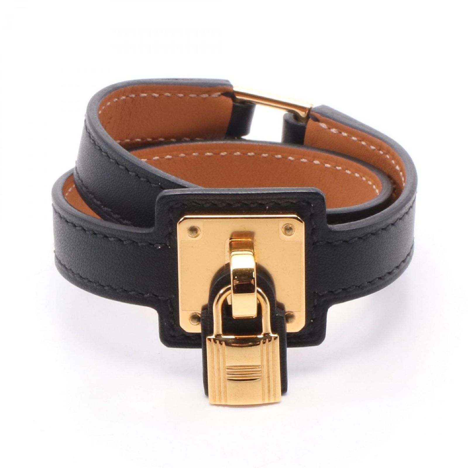 エルメス HERMES ブレスレット ドゥブルトゥール オーケリー ブラック|ナチュラル GP ゴールドメッキ オーケリー レディース Used A