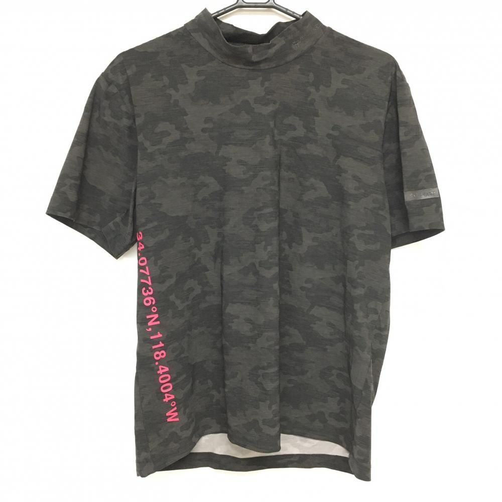 ジーフォア 半袖ハイネックシャツ ダークグレー カモフラ サイドプリント 迷彩 メンズ 3 XL ゴルフウェア G|FORE