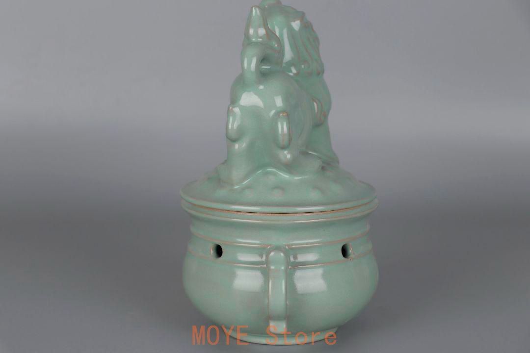 宋汝窯開片釉獅子蓋薫香炉 景徳鎮 陶磁器 装飾品 現代工芸品
