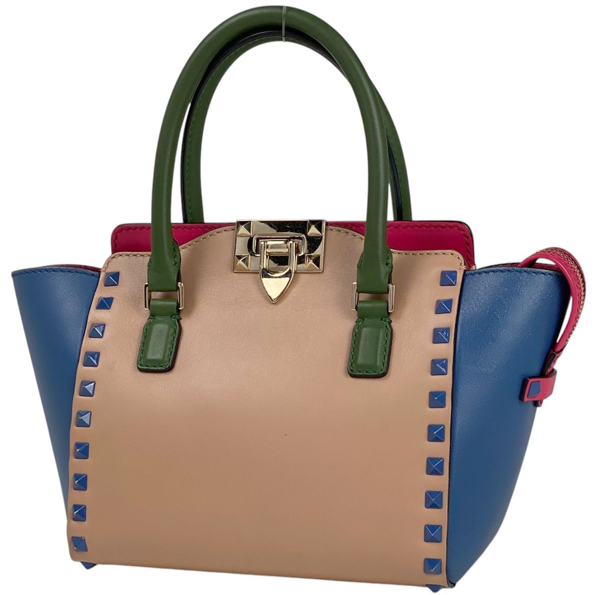 ヴァレンティノ ガラヴァーニ Valentino Garavani ロゴ ハンドバッグ 2WAY ショルダーバッグ スタッズ ハンドバッグ レザー ベージュ ブルー レディース