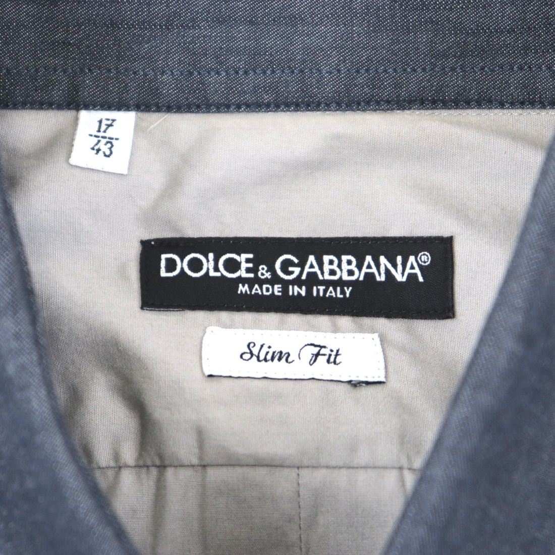美品 ドルチェアンドガッバーナ DGハート刺繍 長袖シャツ メンズ コットン グレー 43 DOLCE&GABBANA