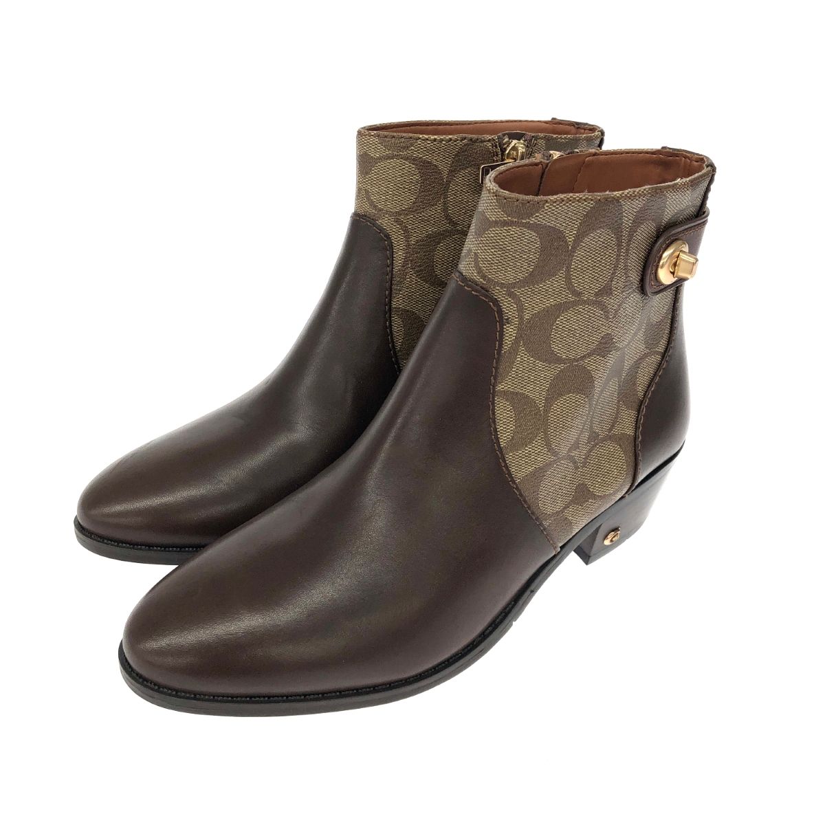 COACH コーチ 表記サイズ 24.5 シグネチャー ショート ブーツ ブラウン レディース 241014004683