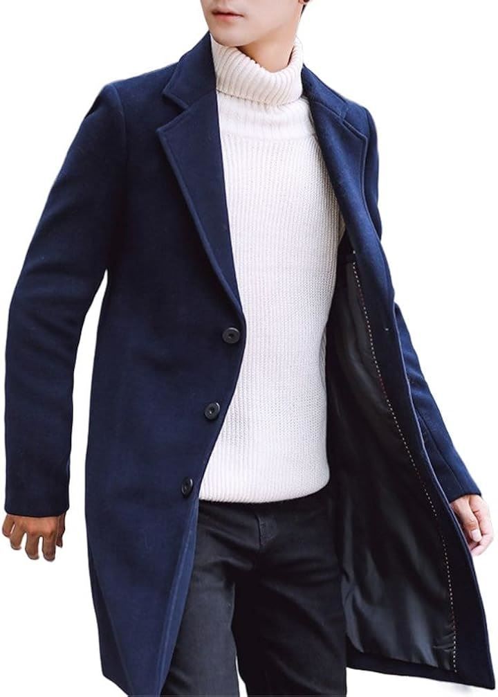 OJUMAH コート メンズ チェスターコート ロングコート アウター スリム ジャケット ビジネス カジュアル(ネイビー，  2XL)