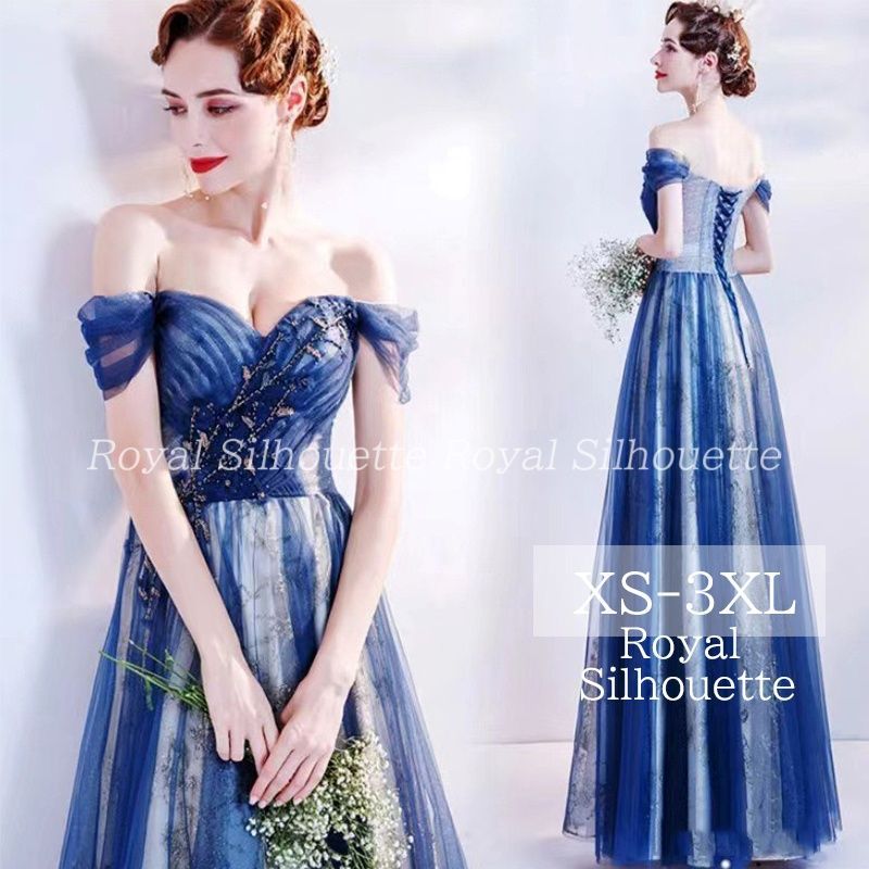 パーティードレス♪ ブルー 二次会 オフショルダー オシャレ