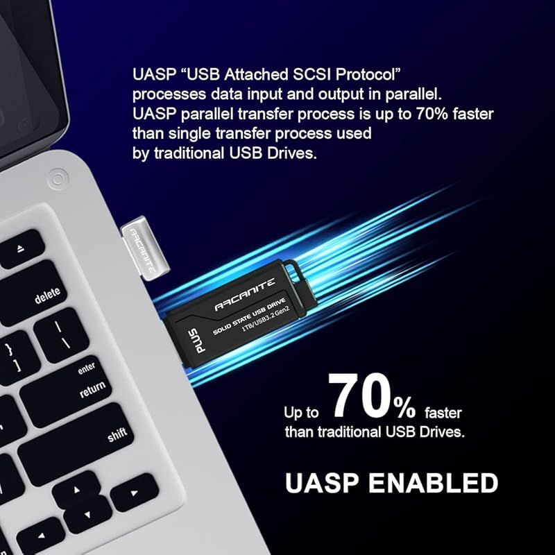 ARCANITE PLUS, 1TB 外付SSD (USBメモリ) USB 3.2 Gen2 UASP SuperSpeed+, 最大読出速度600MB/s、最大書込速度500MB/s ARCANITE PLUS, 1TB 外付SSD (USBメモリ) USB 3.2 Gen2 UASP