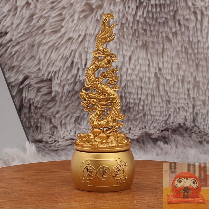 ゴールドルチルクォーツと金龍の置物 金運オブジェ