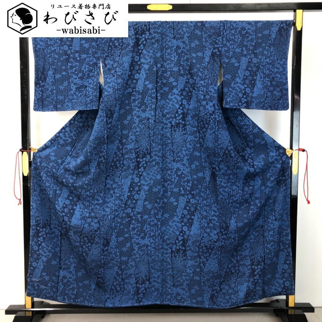 小紋 徳島県伝統技法工芸士 香川京美 藍染 型染 花模様 しつけ糸 K