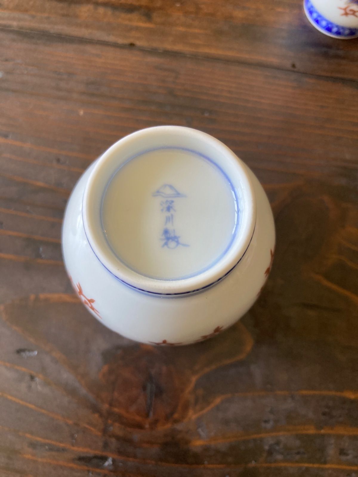 新品未使用　深川製磁　染錦手波鶴紋　蓋付茶碗　蓋付湯呑み　四つセット-6