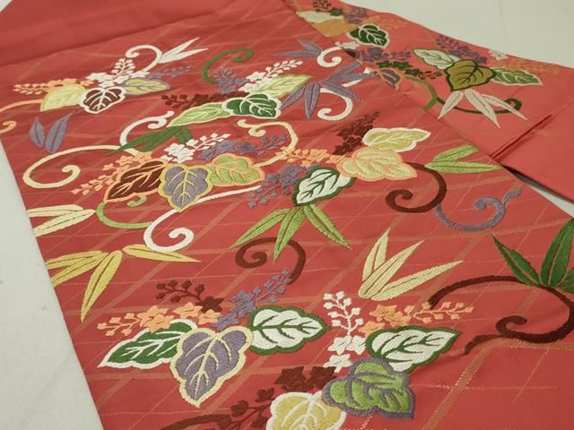 平和屋着物●西陣　川島織物　九寸名古屋帯　七宝花唐草横段文　象牙色　金糸　正絹　逸品　DAAY0156ob 平和屋着物○西陣 川島織物 九寸名古屋帯 七宝花唐草横段文 象牙色