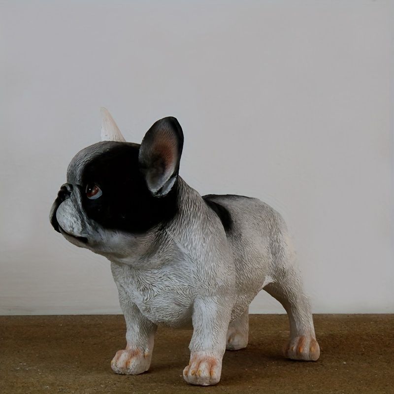 リアル 犬 フレンチブルドッグ 白黒 20.5cm 置物 かわいい 樹脂