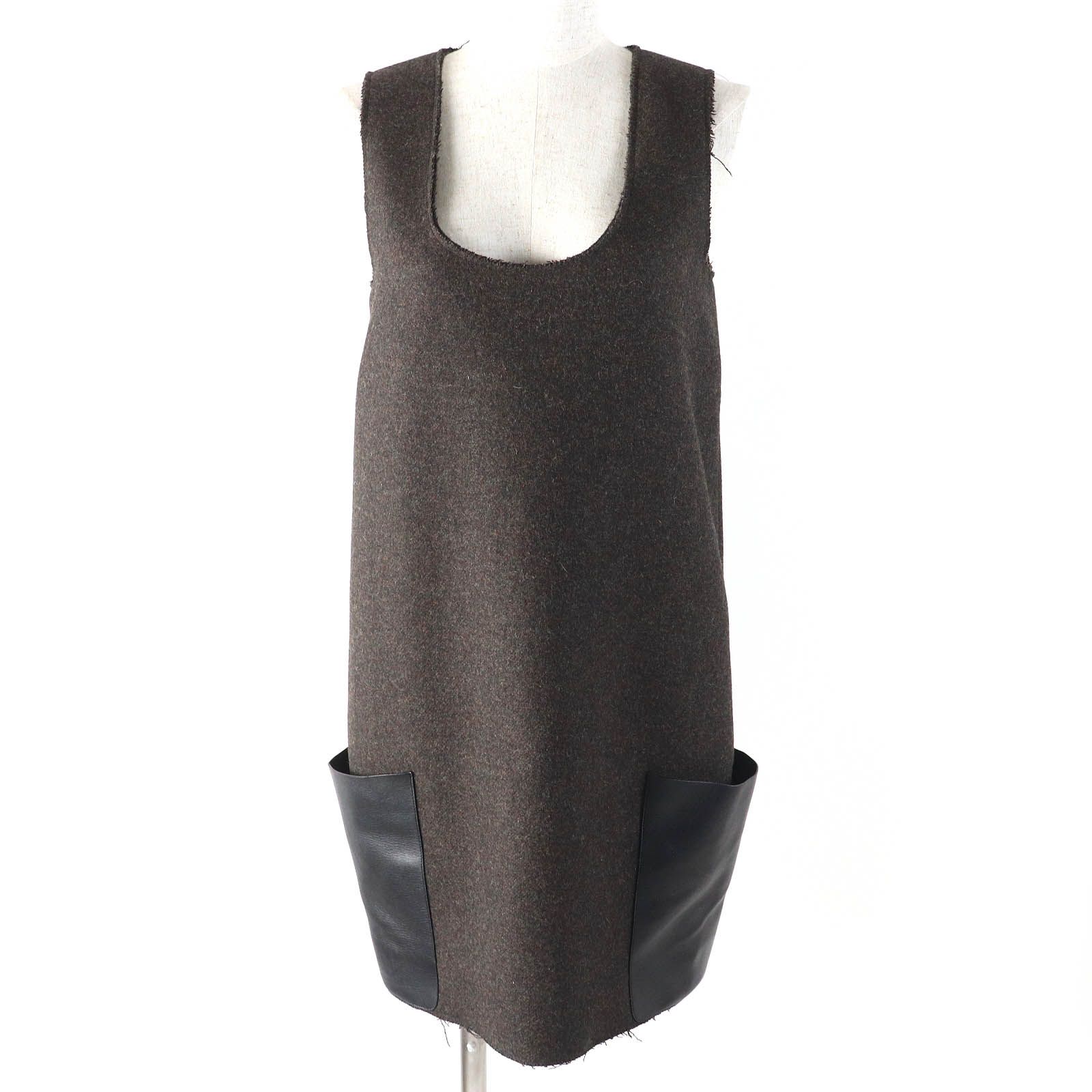 CELINE フィービー期 レザー ウール アシンメトリーデザイン ワンピース CELINE フィービー期 レザー ウール アシンメトリーデザイン