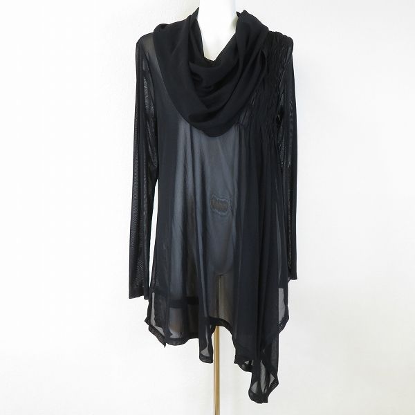 a エイココンドウ EIKO KONDO チュニック 42 黒 シースルー パワーネット 変形 シャーリング 長袖 日本製 レディース 796857 k01