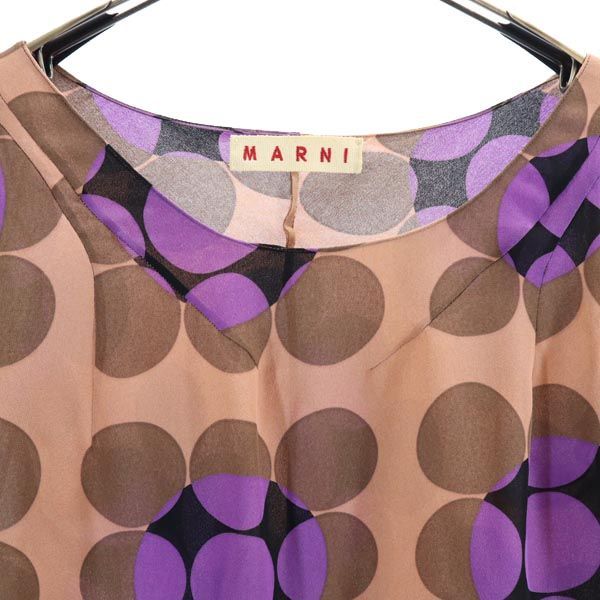 マルニ シルク100％ 総柄 5分袖 カットソー 42 ブラウン系 MARNI レディース マルニ シルク100％ 五分袖 総柄 カットソー 42 ブラウン系 MARNI