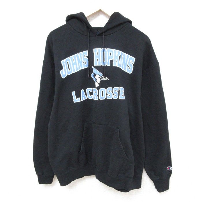 XL/古着 チャンピオン Champion 長袖 スウェット パーカー メンズ 00s ラクロス 鳥 黒 ブラック 25feb27 中古 スエット トレーナー トップ