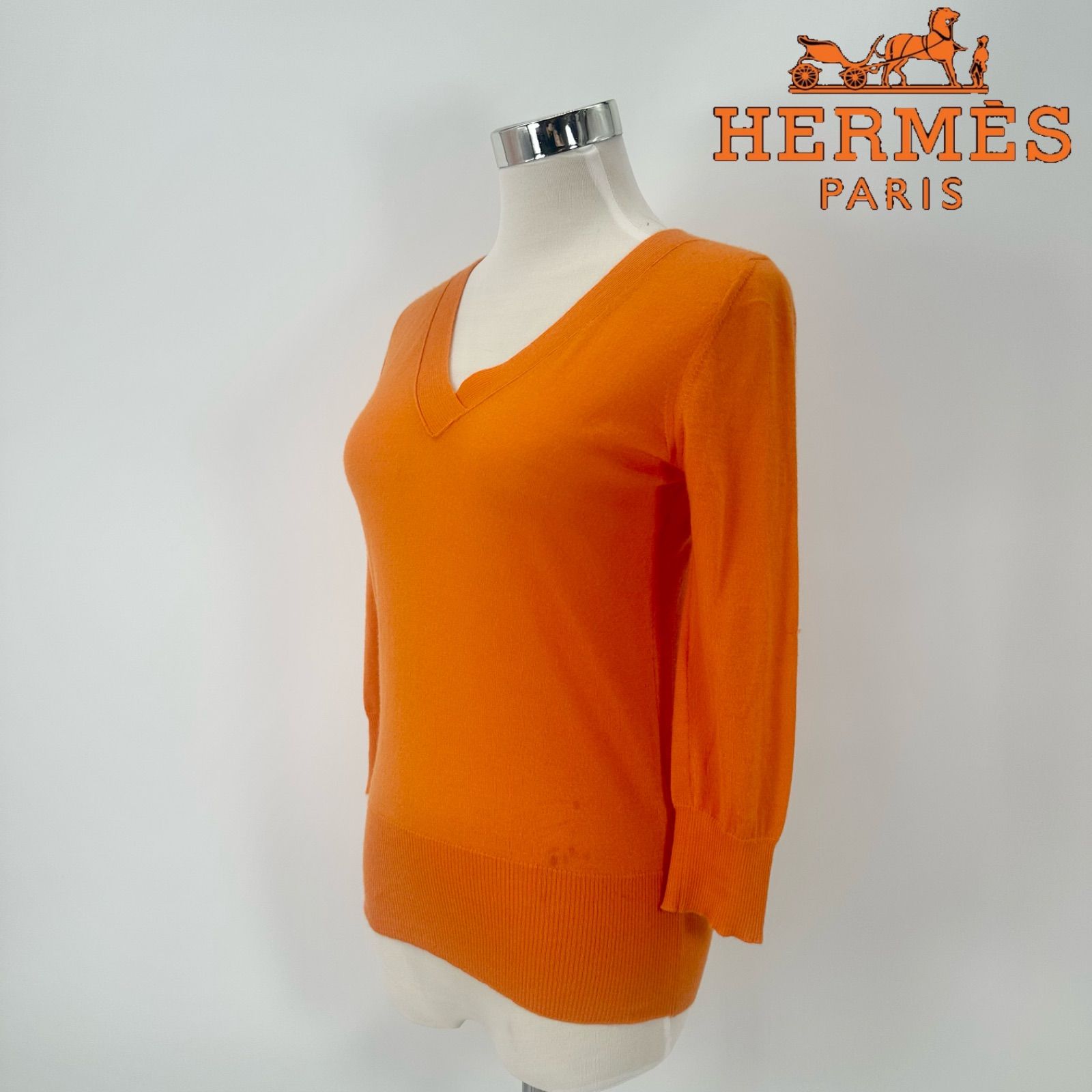 訳あり HERMES エルメス カシミヤ ニット セーター オレンジ 