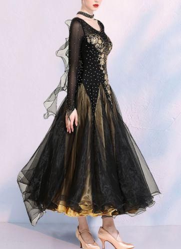 社交ダンスドレス モダンダンス 刺繍 キラキラ シャンパン オーダーメイド